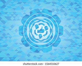 good customer feedback icon inside sky blue emblem with mosaic background