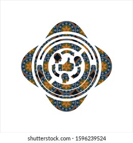 good customer feedback icon inside arabesque badge background. arabic decoration.