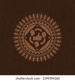 good customer feedback icon inside badge with wooden background