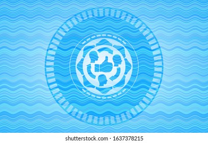 good customer feedback icon inside water wave representation badge background.