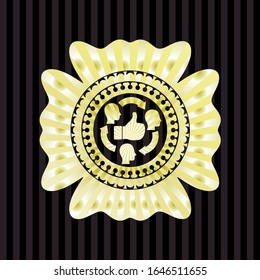 good customer feedback icon inside golden badge or emblem