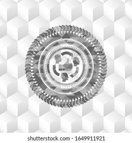 gutes Feedback von Kunden innerhalb des grauen Emblems im Retro-Stil mit geometrischem, weißem Hintergrund