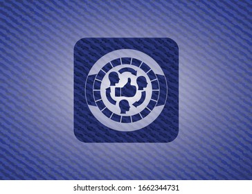 good customer feedback icon inside emblem with jean background