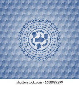 good customer feedback icon inside blue polygonal badge.