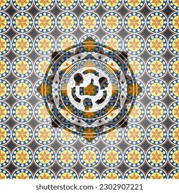 good customer feedback icon inside arabesque badge background. arabic decoration. 
