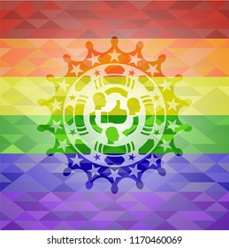 good customer feedback icon on mosaic background with the colors of the LGBT flag