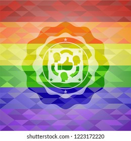 good customer feedback icon on mosaic background with the colors of the LGBT flag