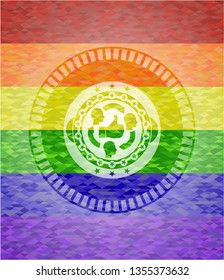 good customer feedback icon on mosaic background with the colors of the LGBT flag