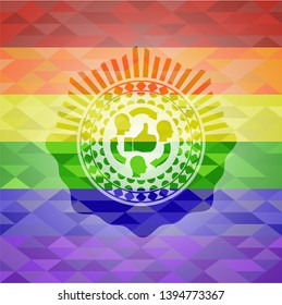 good customer feedback icon on mosaic background with the colors of the LGBT flag