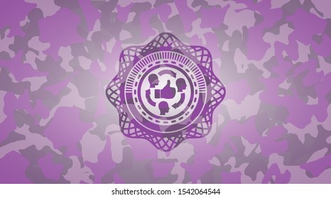 good customer feedback icon on pink and purple camo pattern