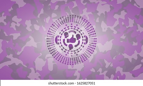 good customer feedback icon on pink camo pattern