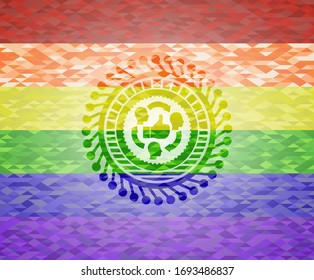 good customer feedback icon on mosaic background with the colors of the LGBT flag