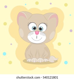 Good cute cat. Greeting card.Yellow background