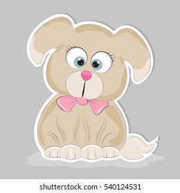 Good cute dog. Greeting card.Gray background