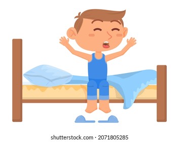 Good day beginning. Boy wake up and stretching