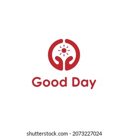 Good day logo GD with abstract hand and sun vector illustration