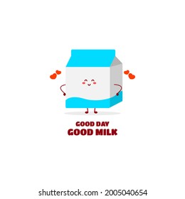 good day morning with milk box cute character simple mascot logo smile happy