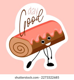 Etiqueta del buen día. rollo de galletas con hielo. Logo de la panadería. Ilustración vectorial de panadería y pastelería.Caricatura de rollo