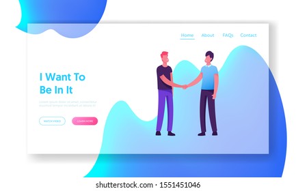 Good Deal, Corporate Partnership Website Landing Page. Business Partners Men Handshaking. Businesspeople Meeting for Project Discussion, Shaking Hands Web Page Banner. Cartoon Flat Vector Illustration