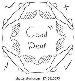 Good deal human handshake circle. A strong handshake sign of success relationships. Vector illustration isolated on white background.