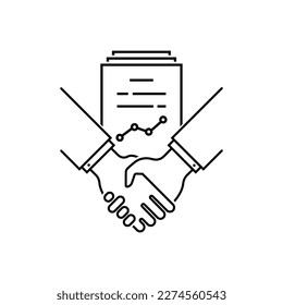 good deal with thin line handshake. flat stroke modern outline mediation logotype graphic art design isolated on white background. concept of upward and rising trend like insight or predictive value