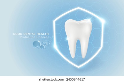 Good dental health With shield and protection concept. Realistic vector illustration.