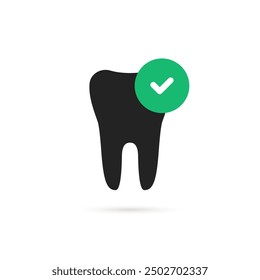 good dental service with tooth and checkmark. simple flat trend modern graphic design abstract logotype element isolated on white. concept of easy and quick check up of enamel and dental diseases