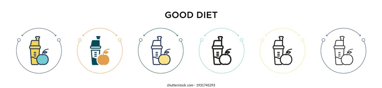 Good diet icon in filled, thin line, outline and stroke style. Vector illustration of two colored and black good diet vector icons designs can be used for mobile, ui, web