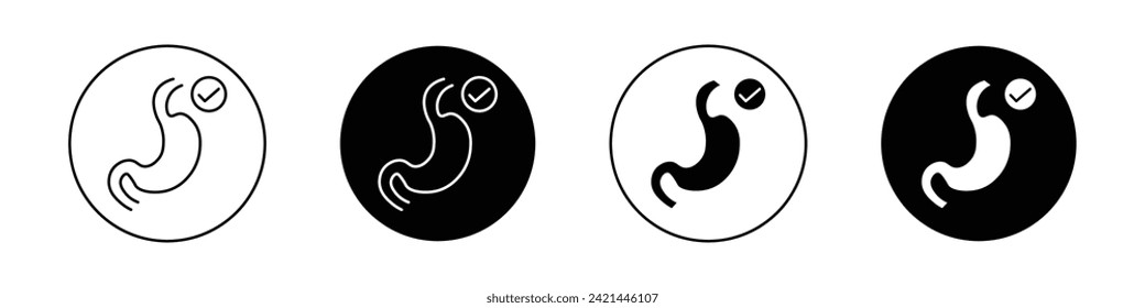 Good Digestion Icon Set. Improve Gastro intestinal digestion Health Vector Symbol in Black Filled and Outlined Style. Good Digestive System health Sign.