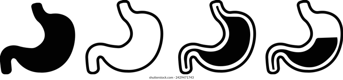 good digestion icon set . improve stomach system vector symbol in black filled vector, human internal organs icon symbol, black silhouette images, endoscopy vector, isolated on transparent background.