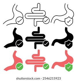 Buena colección del icono del Vector de la digestión. sistema de la Ilustración vectorial.