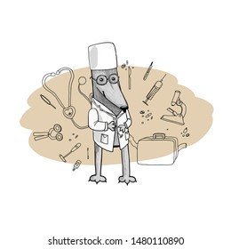 good doctor wolf. vector illustration of the profession, image, icon, avatar, typical illustration for the site and books