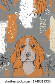 Good dog beagle on a floral background