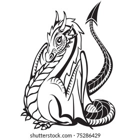 Good dragon. Black and white image.