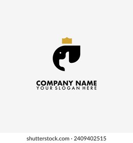 Good elephant with crown Logo vector.