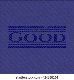 Buen emblema con textura de denim