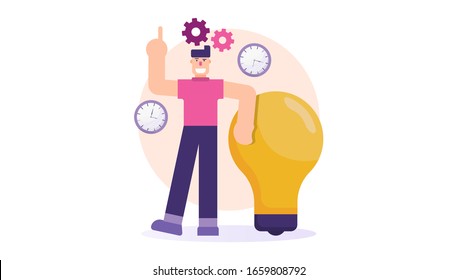 good employee concept, smart, creative, innovative and able to find solutions to a problem. a businessman found a good idea with a very fast time. flat design illustration