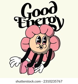 Good Energy With Sun Flower Groovy Character design