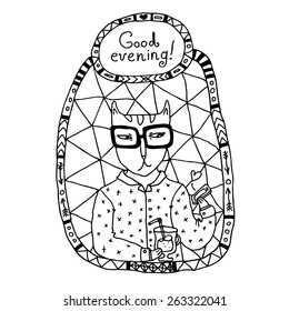 Good evening with cat hipster.