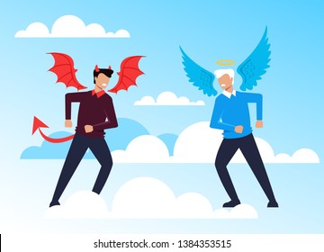 Good and evil and angel and devil characters opposition concept. Vector flat cartoon graphic design illustration