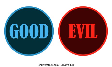 Good And Evil Blue And Red Round Signs, Vector Illustration. 