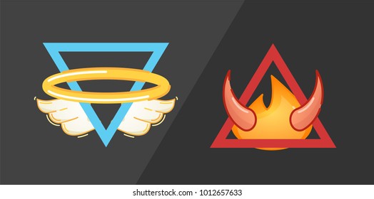 Good and Evil concept, contrast of opposite, flat vector illustration