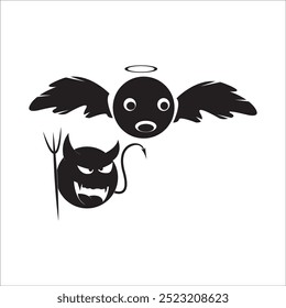 GOOD AND EVIL FACE ICON VECTOR ILLUSTRATION SYMBOL DESIGN