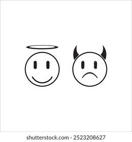 GOOD AND EVIL FACE ICON VECTOR ILLUSTRATION SYMBOL DESIGN