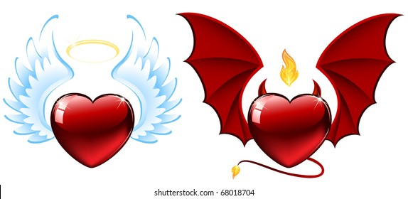 Good and evil hearts, illustration