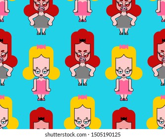 Good and evil little girl pattern seamless. girlie background. Vector illustration