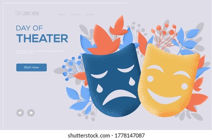 good and evil mask concept flyer, web banner, ui header, enter site. Thin line icon style concept design. Grain texture and noise effect. 