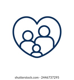 Good Family Relations Icon. Thin Line Illustration of a Unified Family in a Heart Shape, Symbolizing Love, Bonding, and Close Relationships. Isolated Outline Vector Sign.	