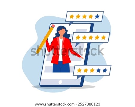good feedback or credit score, evaluation rank Feedback, customers review, positive user experience concept. 5 stars rating of mobile app, online service satisfaction