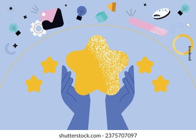 Good feedback hands concept in the flat cartoon style. Hands catch positive feedback from customers to improve and improve their services. Vector illustration.
